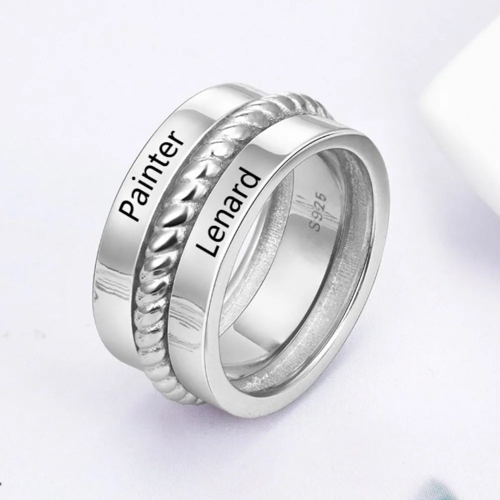 Customized 2 Names Wide Ring With Twisted Rope