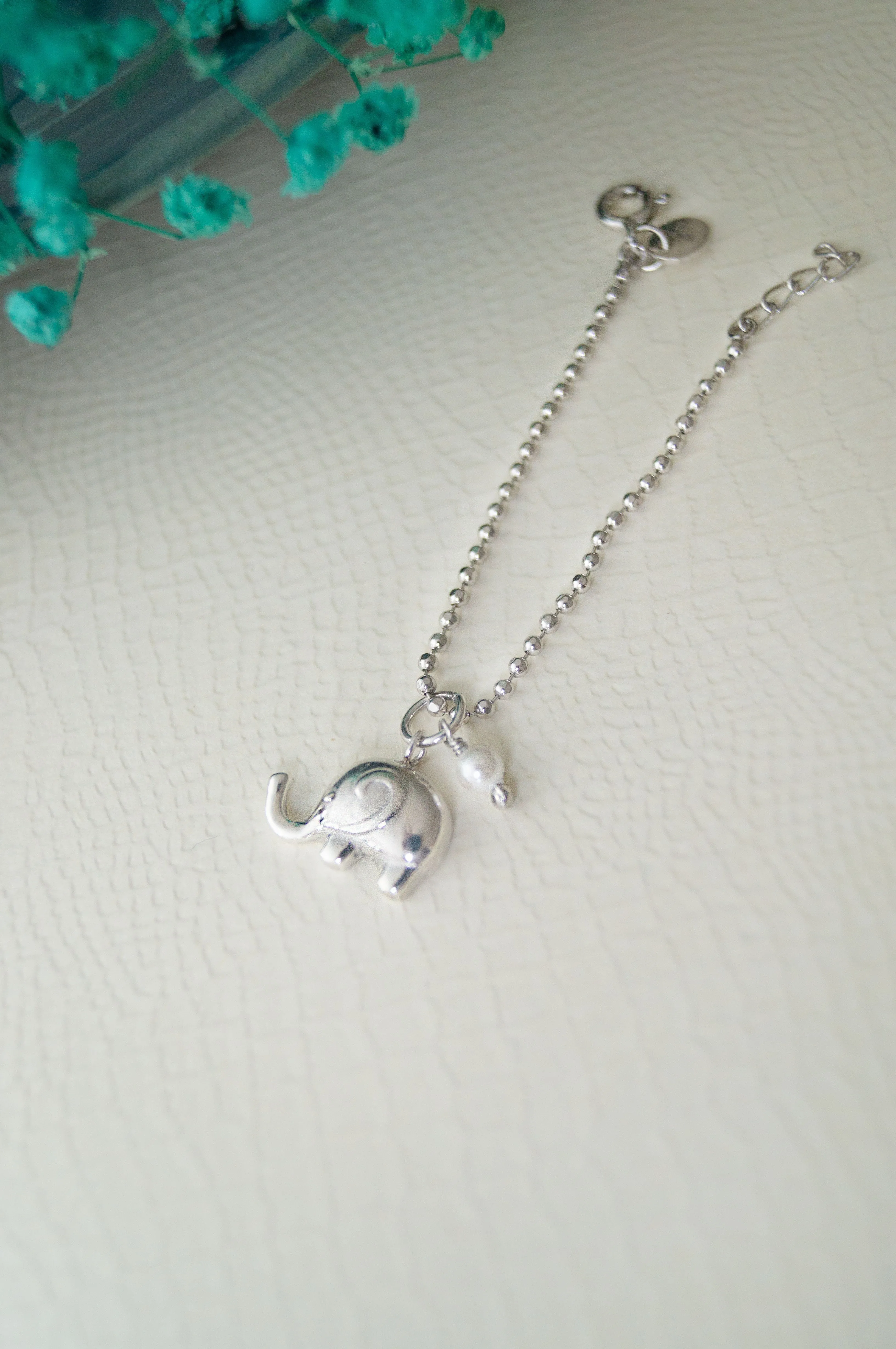 Cute Elephant With Pearl Sterling Silver Watch Charm