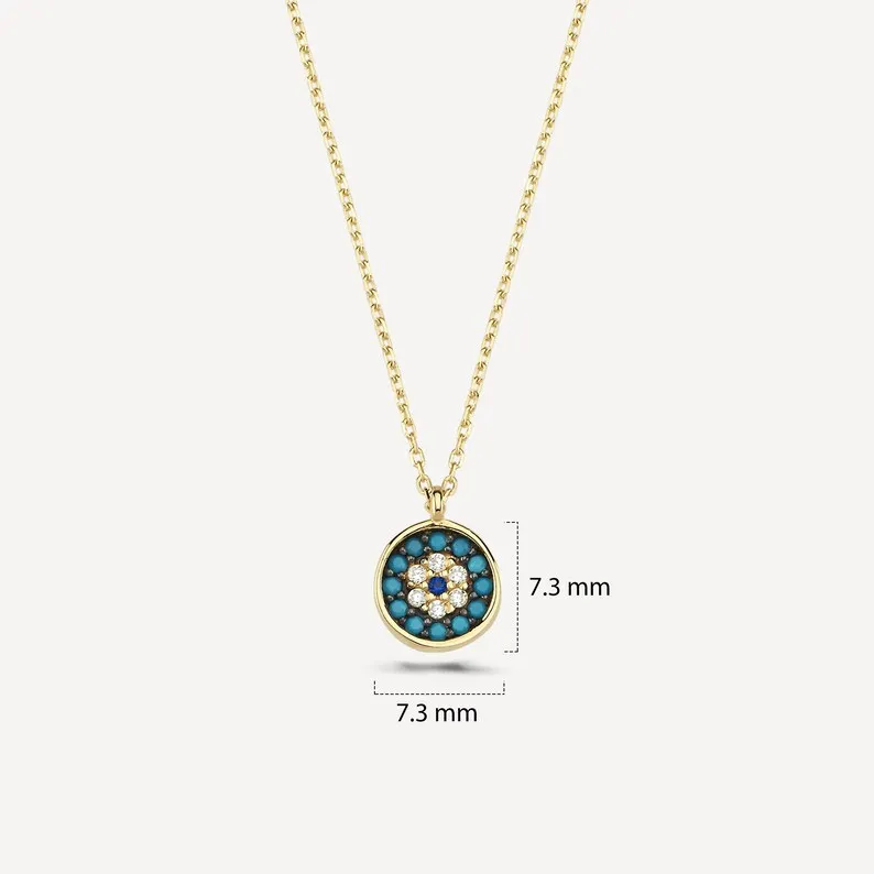 Dainty Evil Eye Necklace | 14K Solid Gold