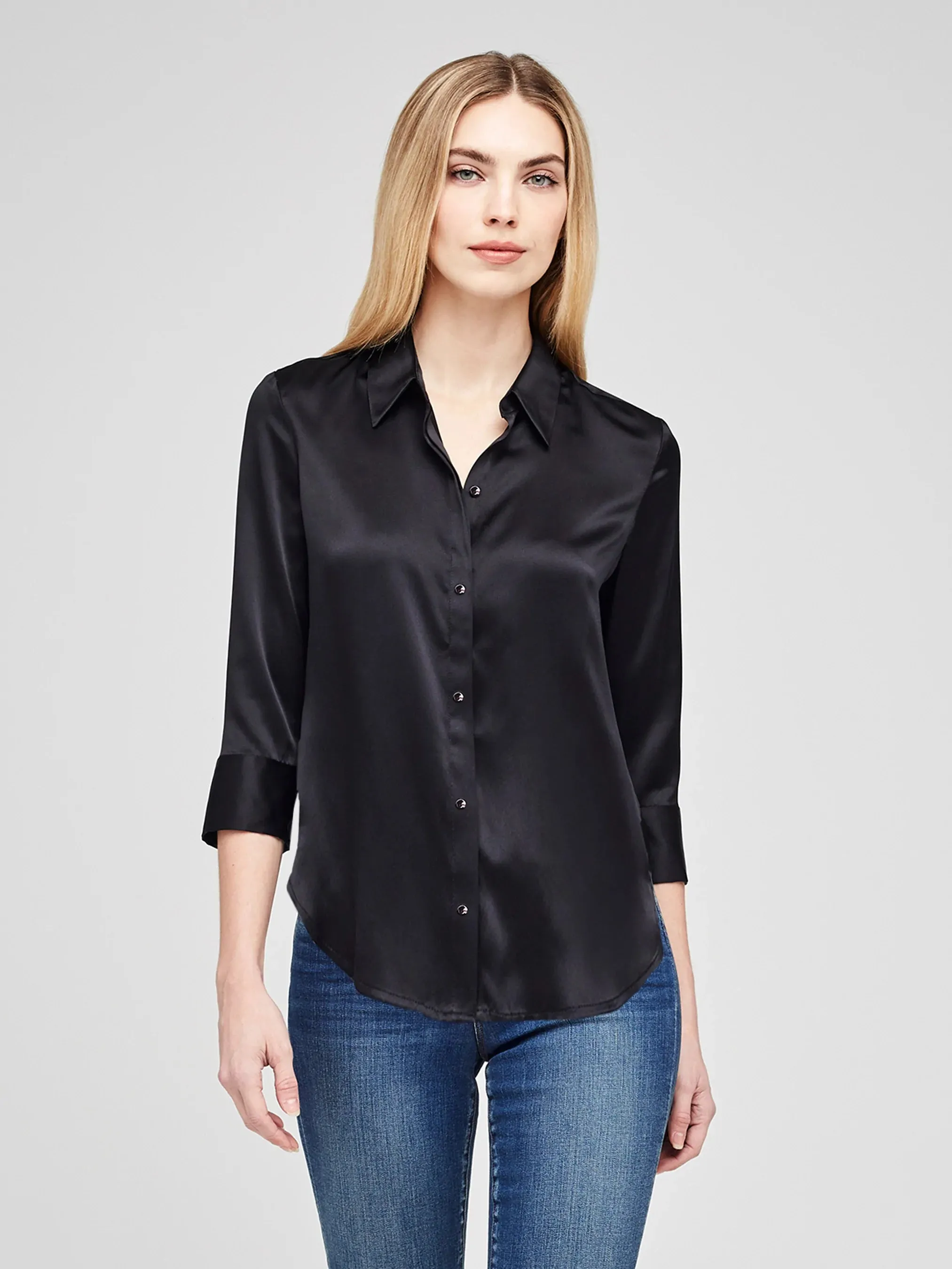 DANI 3/4 SLEEVE BLOUSE (BLACK) - L'AGENCE