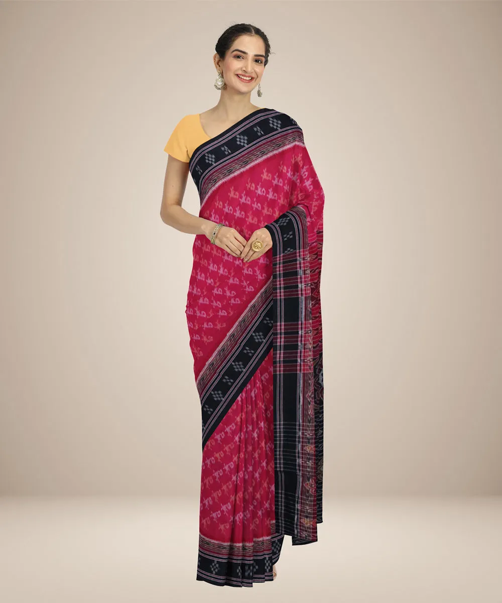 Dark pink black cotton handwoven nuapatna saree