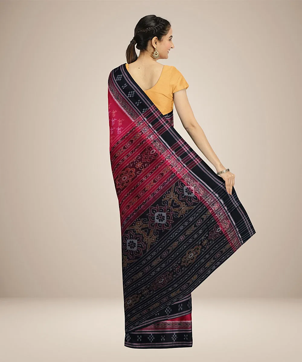 Dark pink black cotton handwoven nuapatna saree