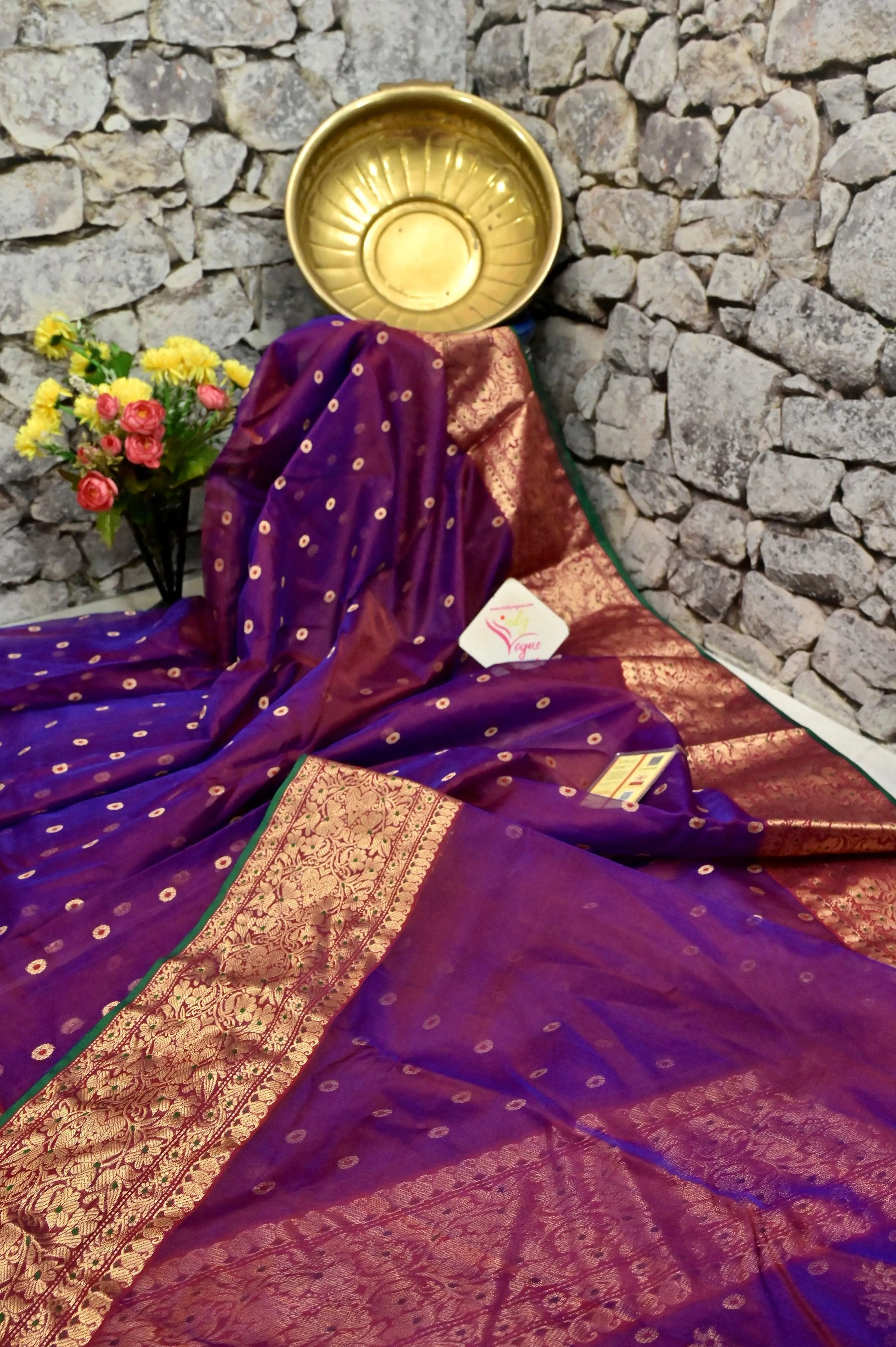 Dark Purple Color Chanderi Banarasi Saree with Meenakari Work