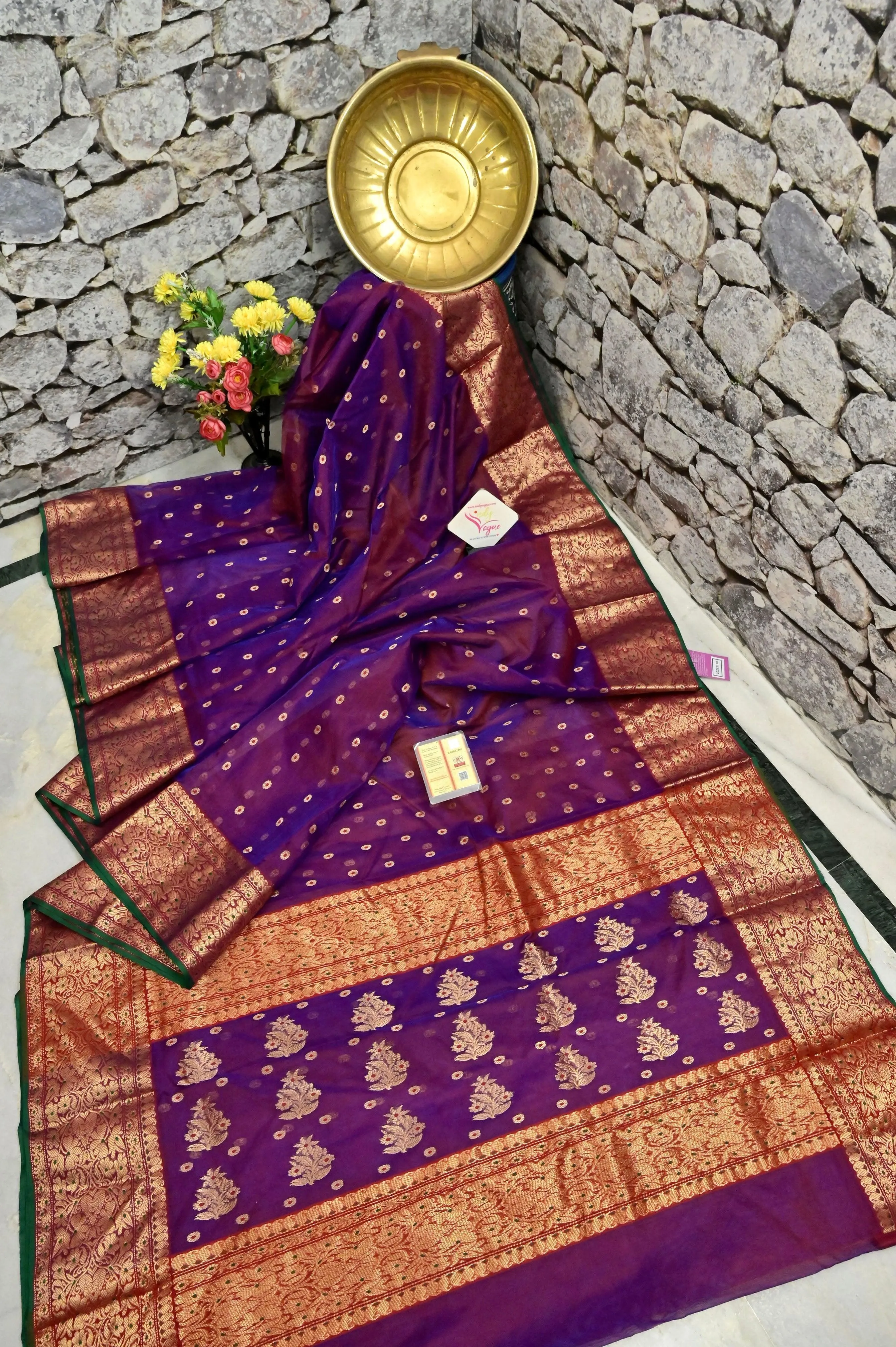 Dark Purple Color Chanderi Banarasi Saree with Meenakari Work