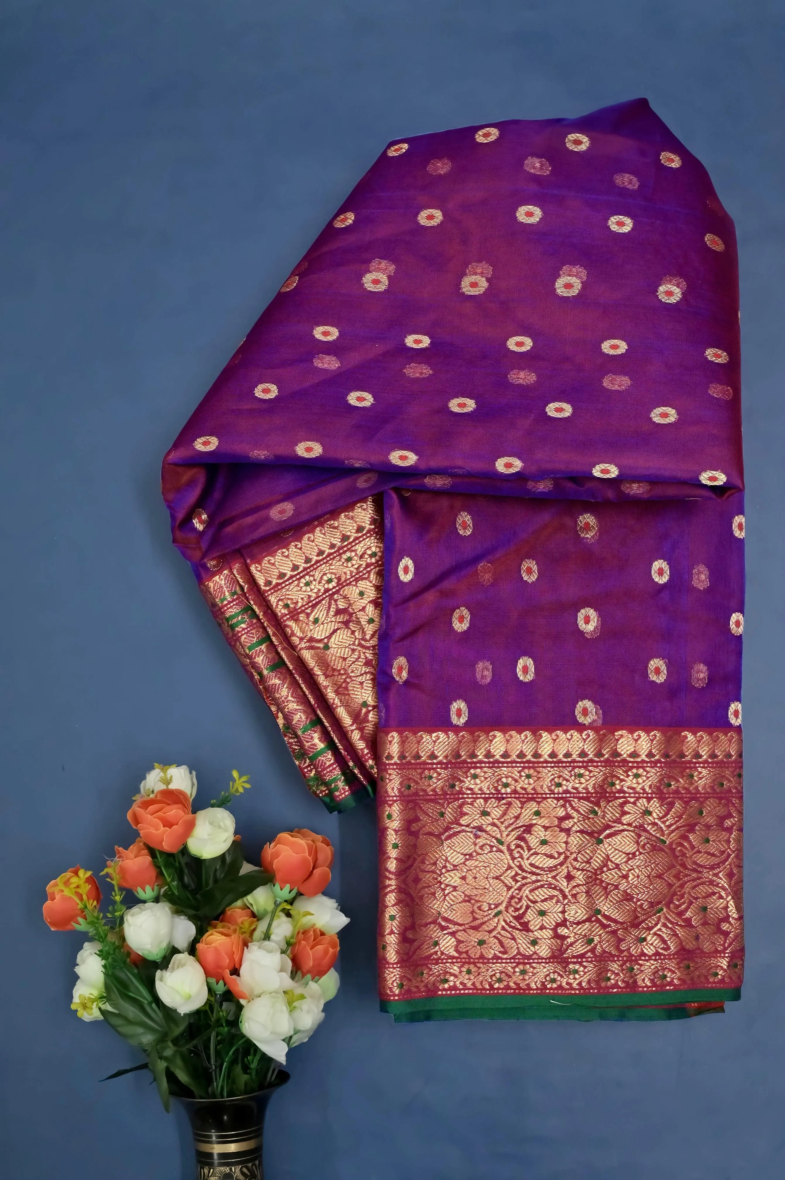 Dark Purple Color Chanderi Banarasi Saree with Meenakari Work