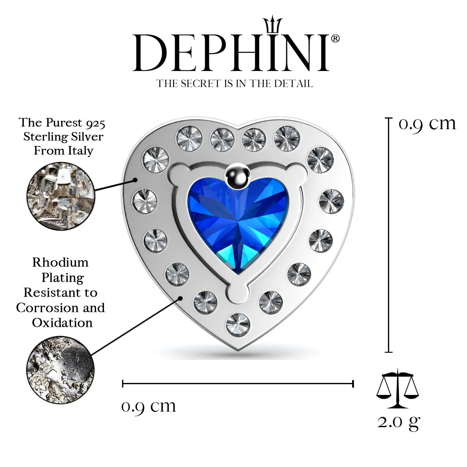 DEPHINI Blue Heart stud Earrings 925 Sterling Silver Stud Earrings CZ