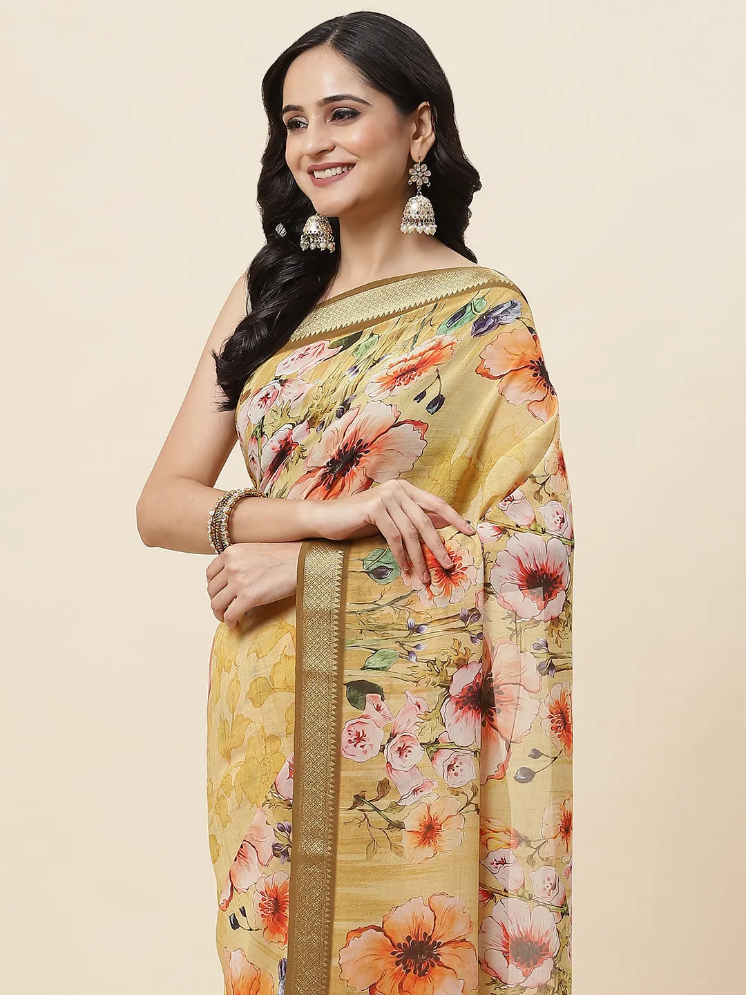 Digital Floral Printed Art Georgette Saree