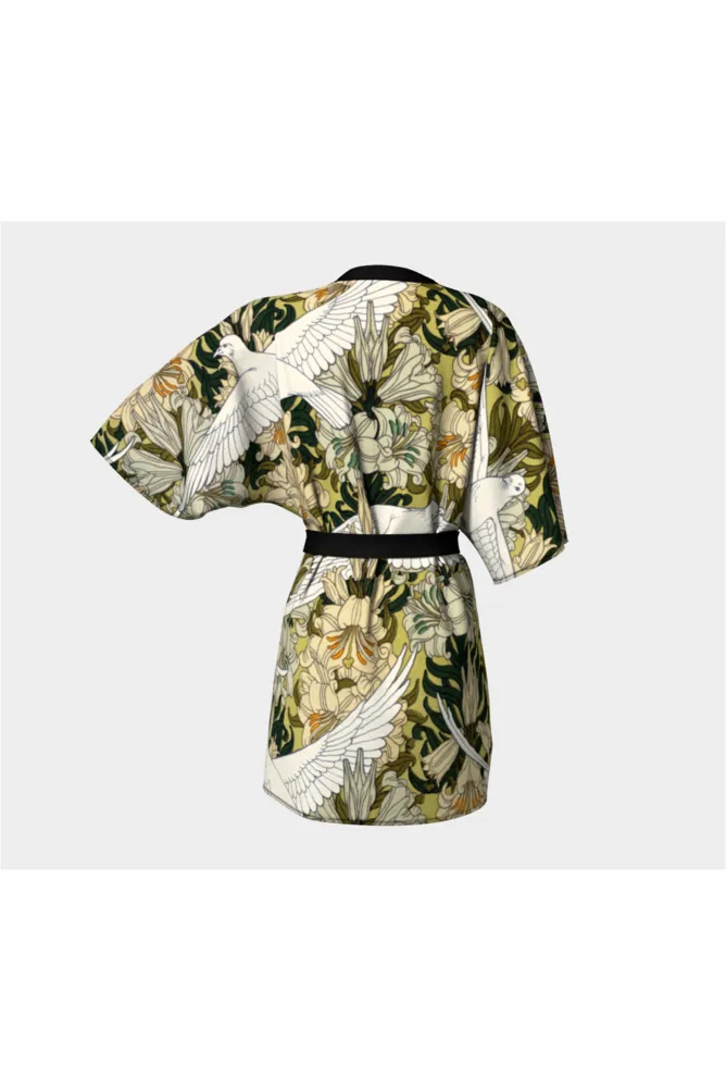 Doves and Lilies Kimono Robe