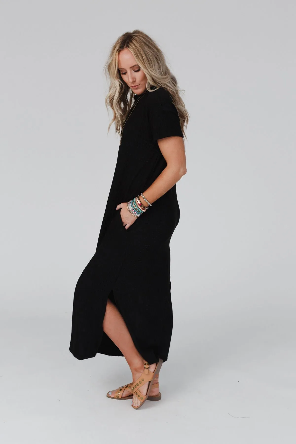 Easy Days Maxi Slit Tee Dress - Black