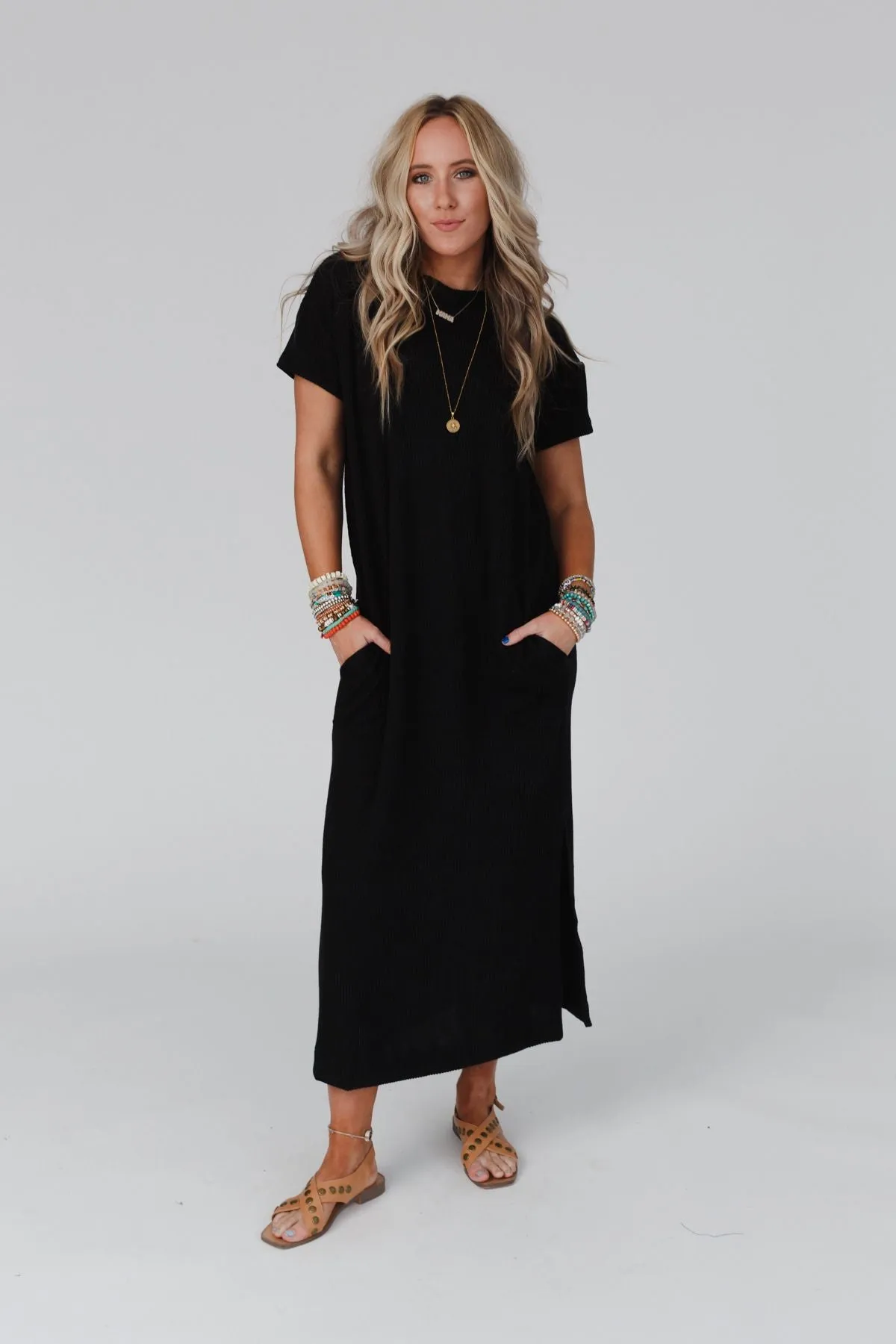 Easy Days Maxi Slit Tee Dress - Black