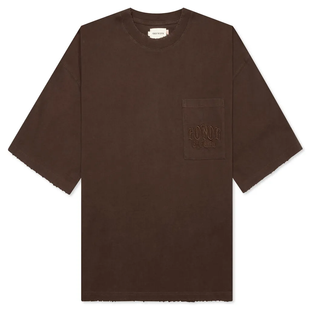 Embroidered Pocket Tee - Brown