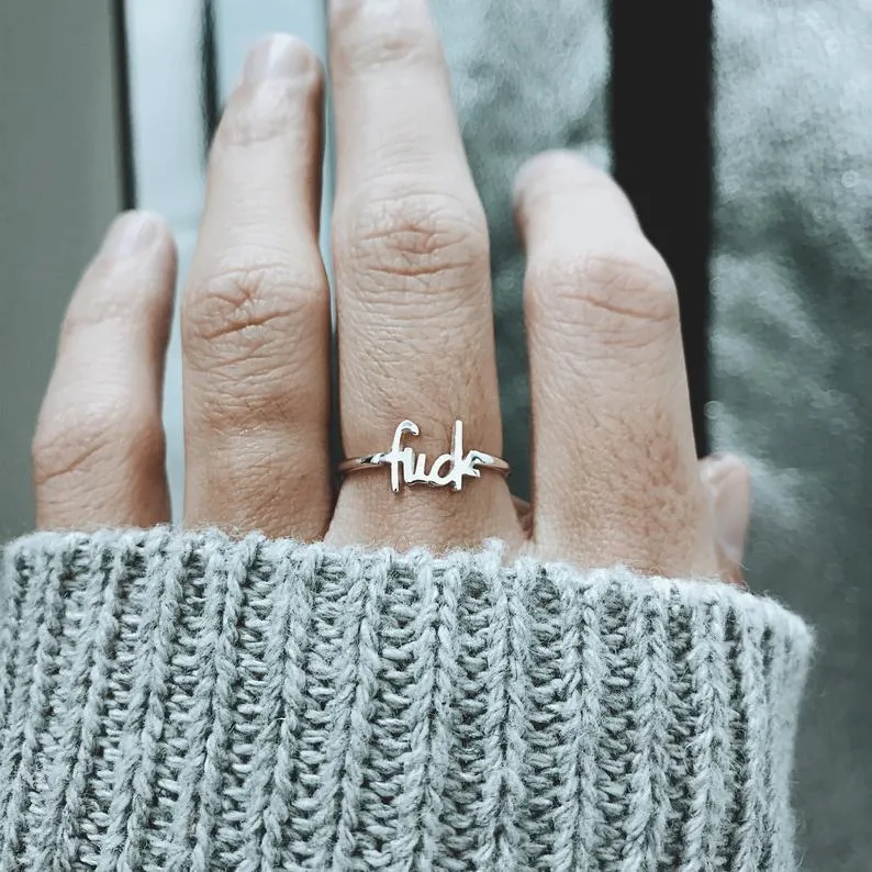 Fashion 925 Silver Fuck Ring Fuck Off Ring Fuck Jewelry Simple Ring