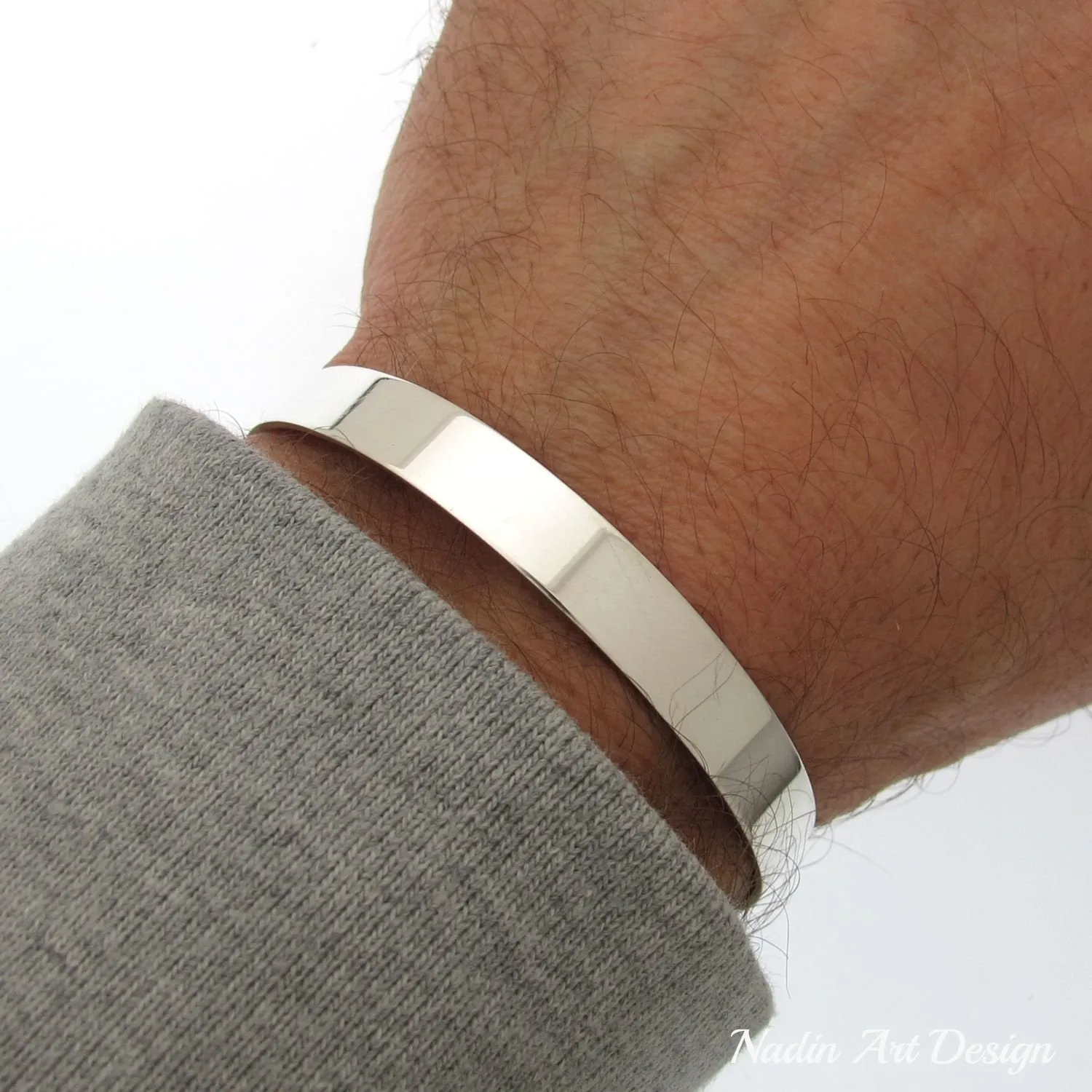 Flat Cuff Bracelet for Men - Smooth Sterling Silver Cuff