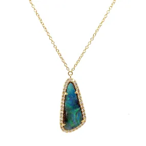 Freeform Boulder Opal and Diamond Necklace