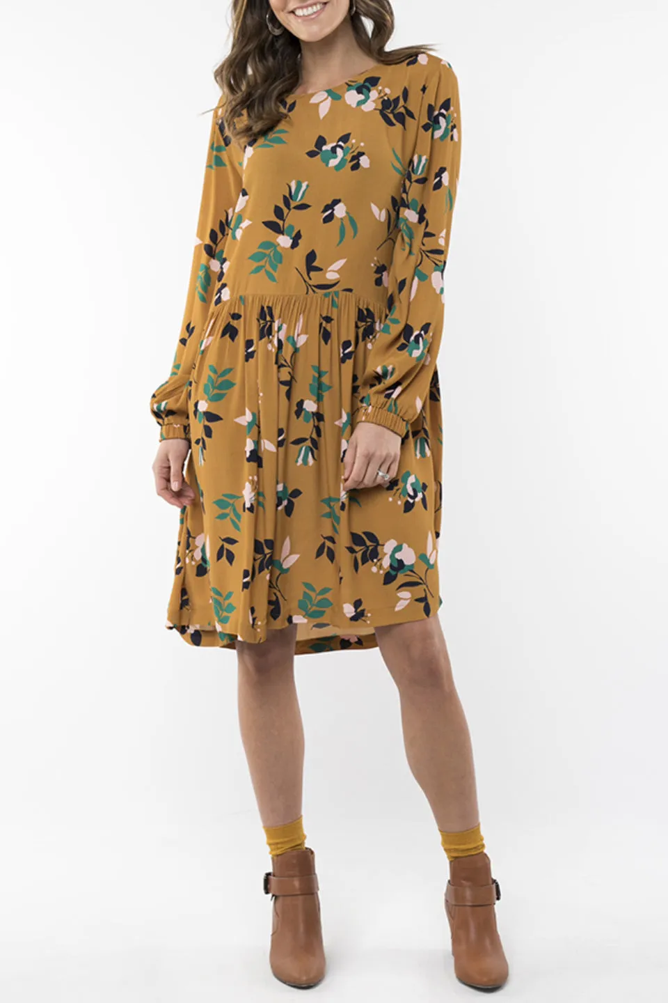 Freesia LS Floral Marigold Dress