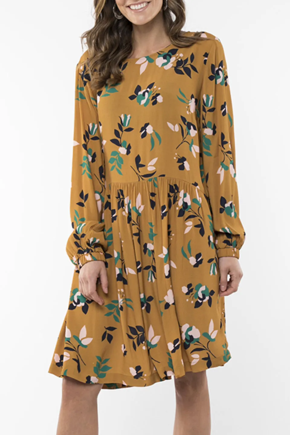 Freesia LS Floral Marigold Dress