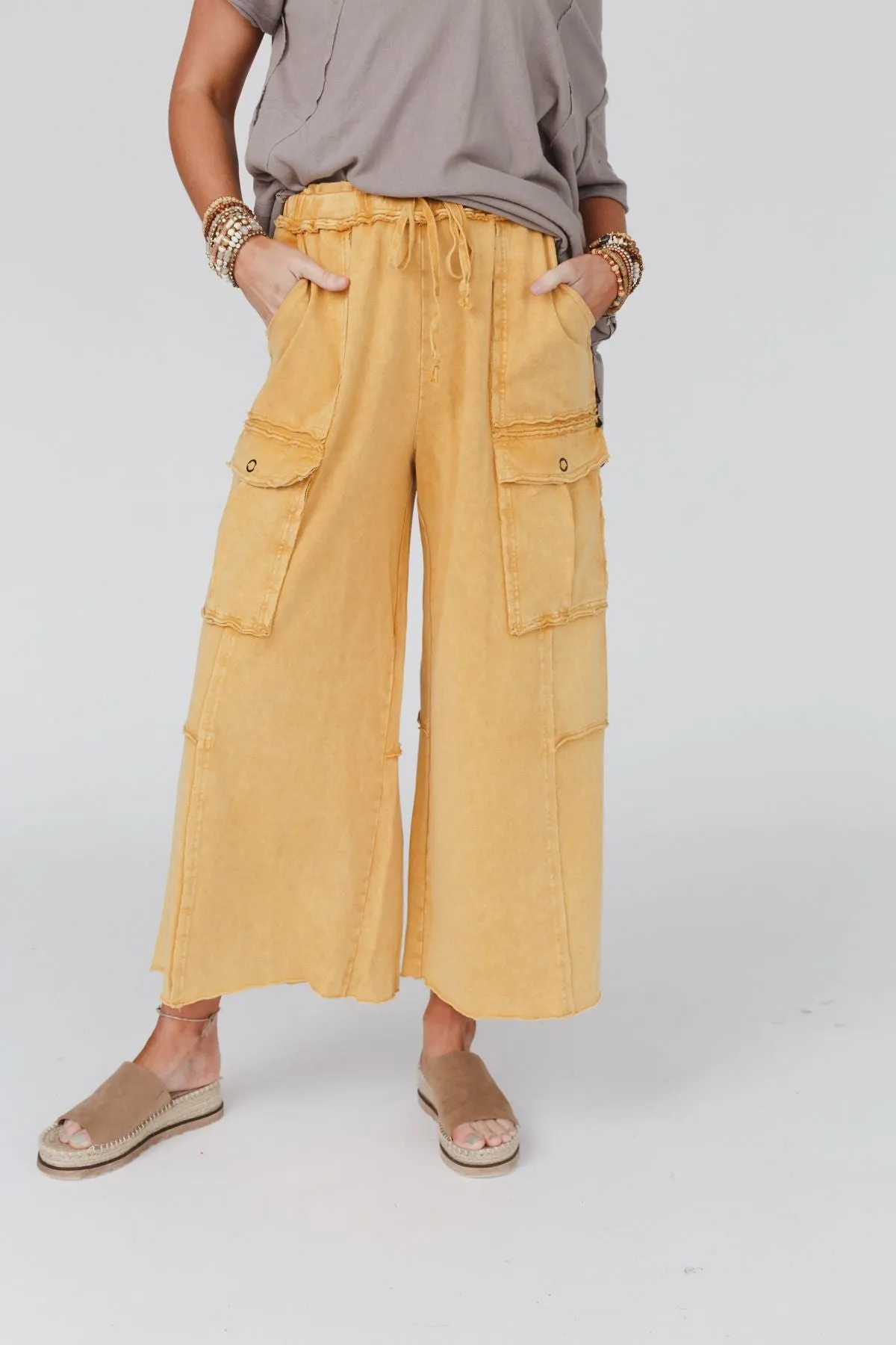 Game On Cargo Wide Leg Pant - Mustard