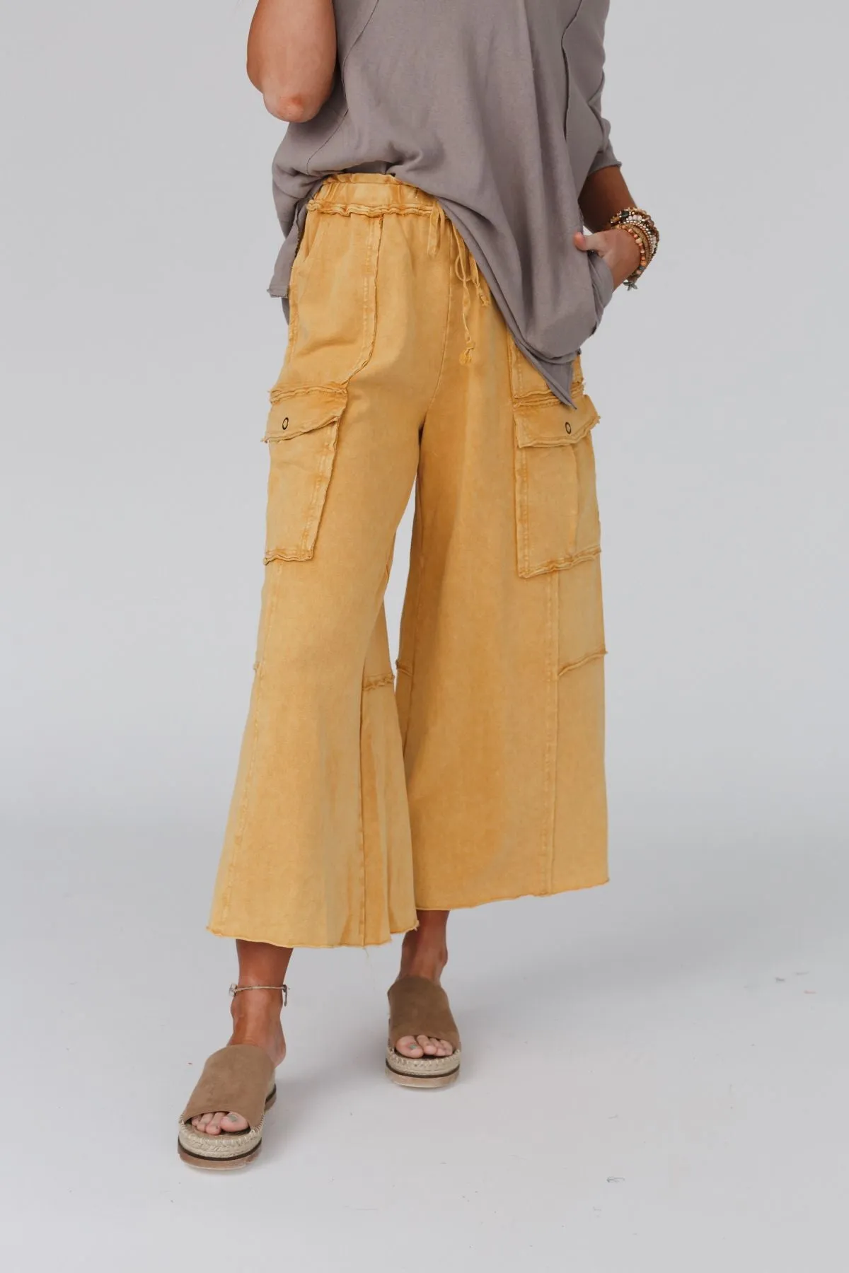 Game On Cargo Wide Leg Pant - Mustard