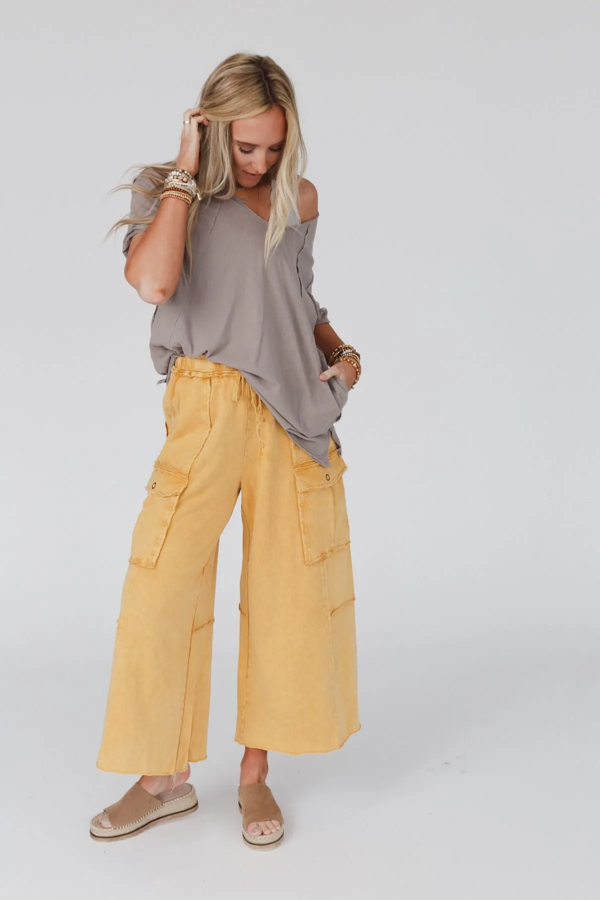 Game On Cargo Wide Leg Pant - Mustard