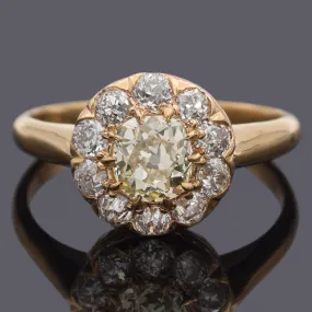 GIA Antique 18K Yellow Gold 1.26 TCW Old Mine Cut Diamond Band Ring