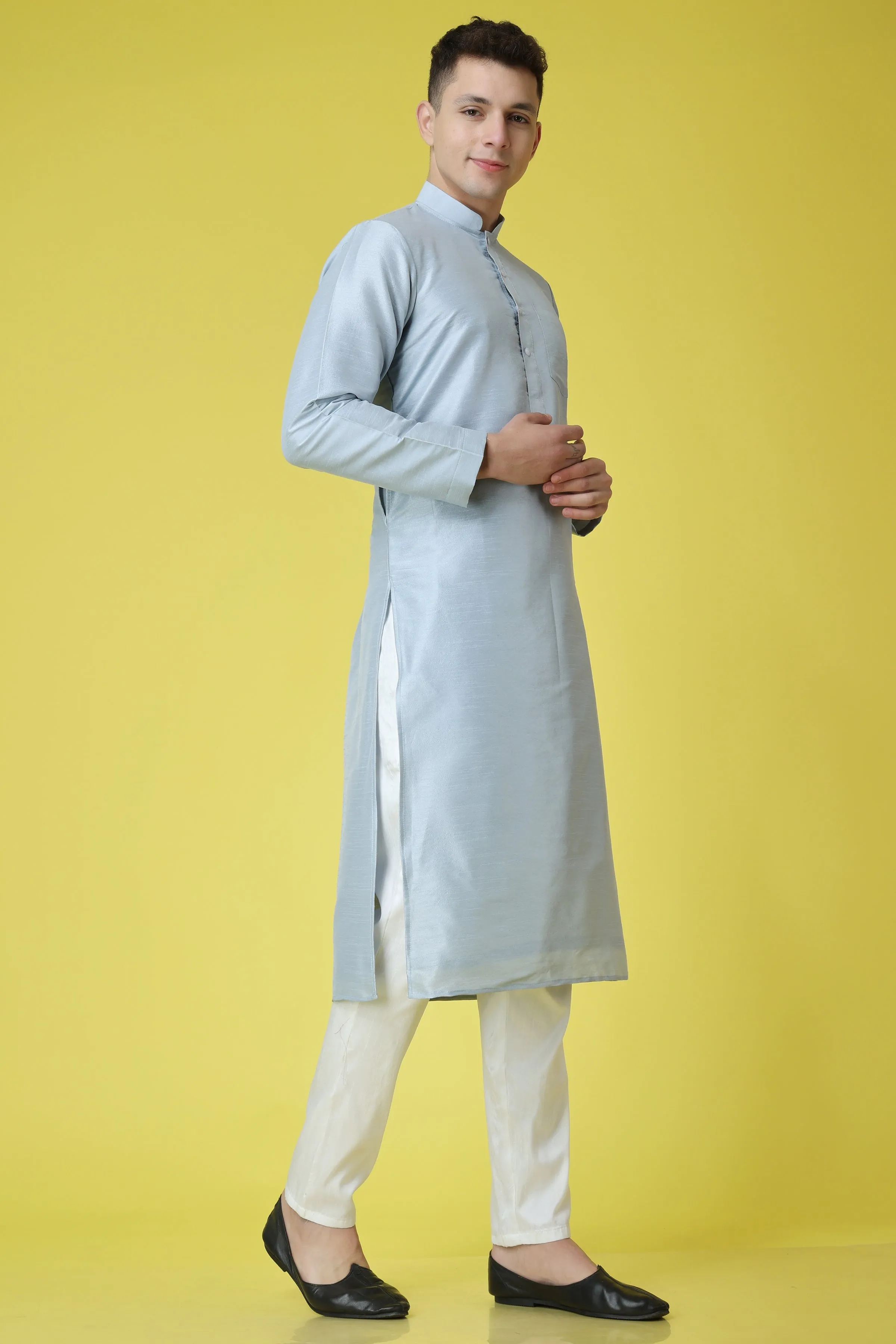 Glossy Blue Kurta Jacket Set