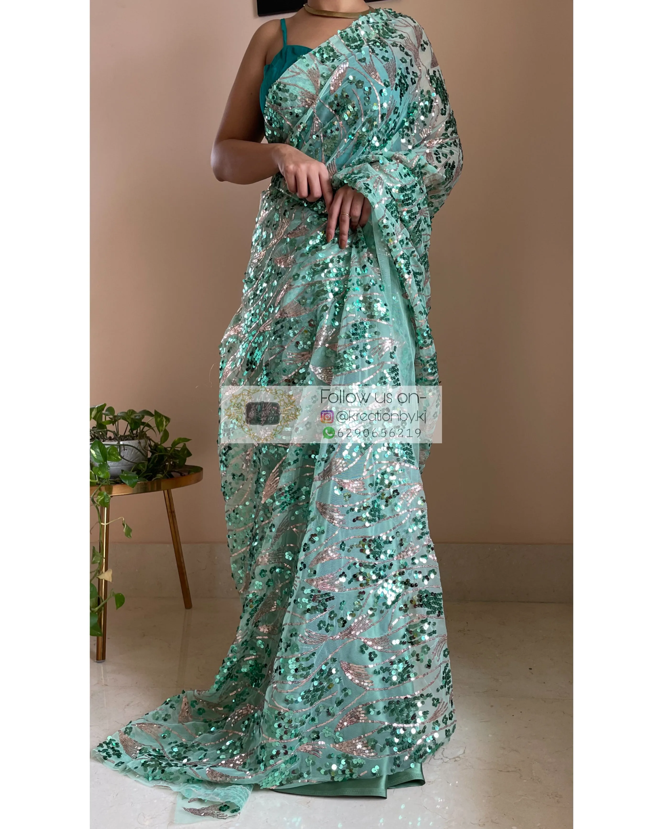 Green Mermaid Sequins Saree