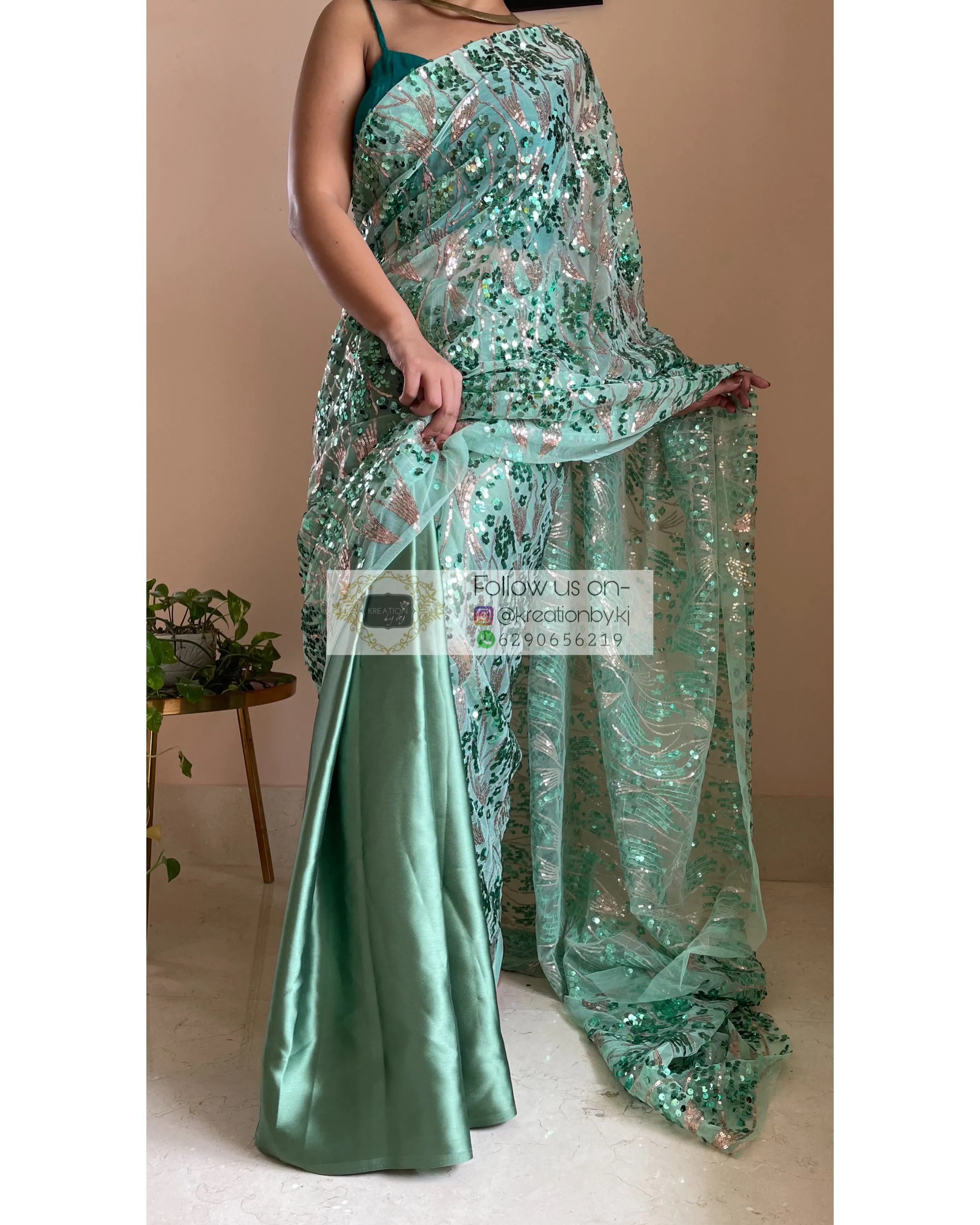 Green Mermaid Sequins Saree