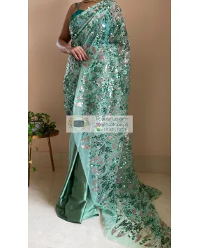 Green Mermaid Sequins Saree