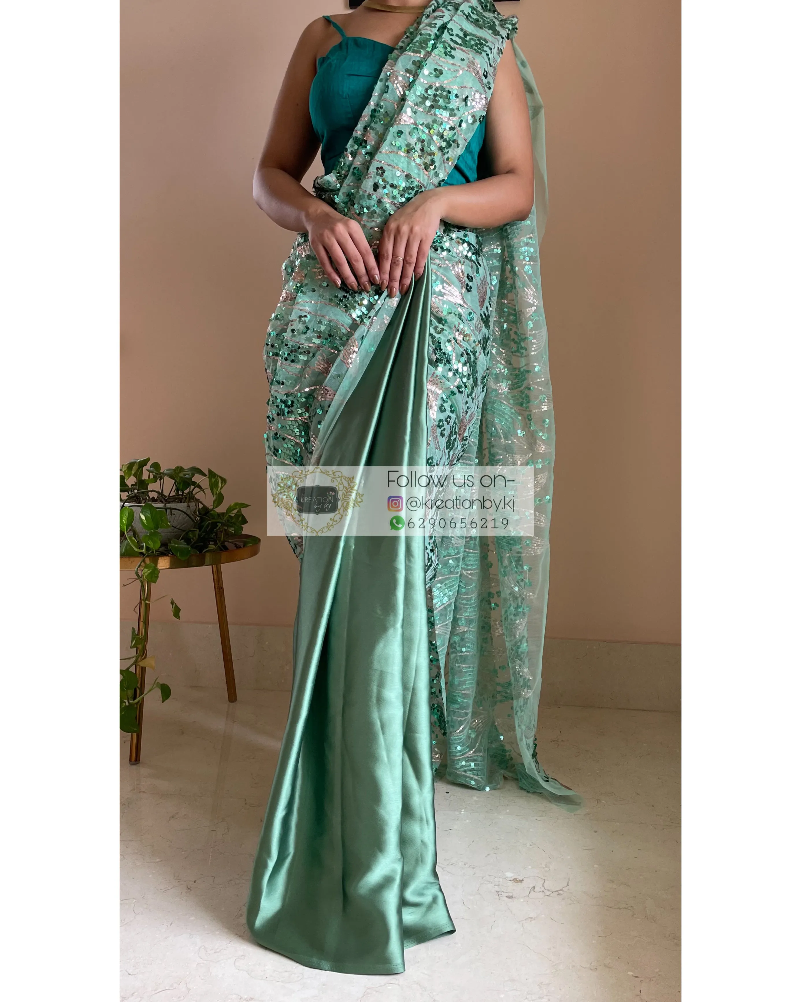 Green Mermaid Sequins Saree