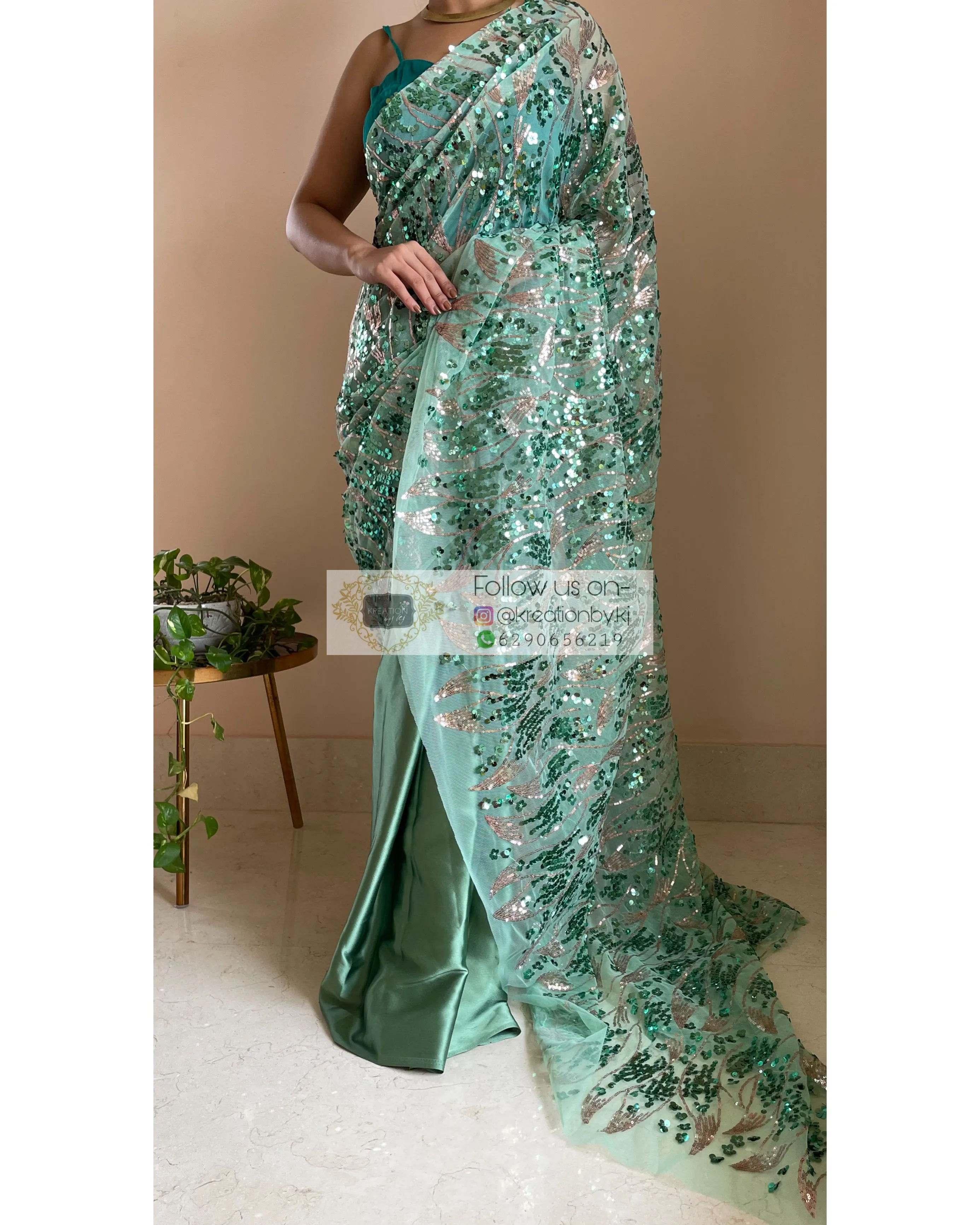 Green Mermaid Sequins Saree