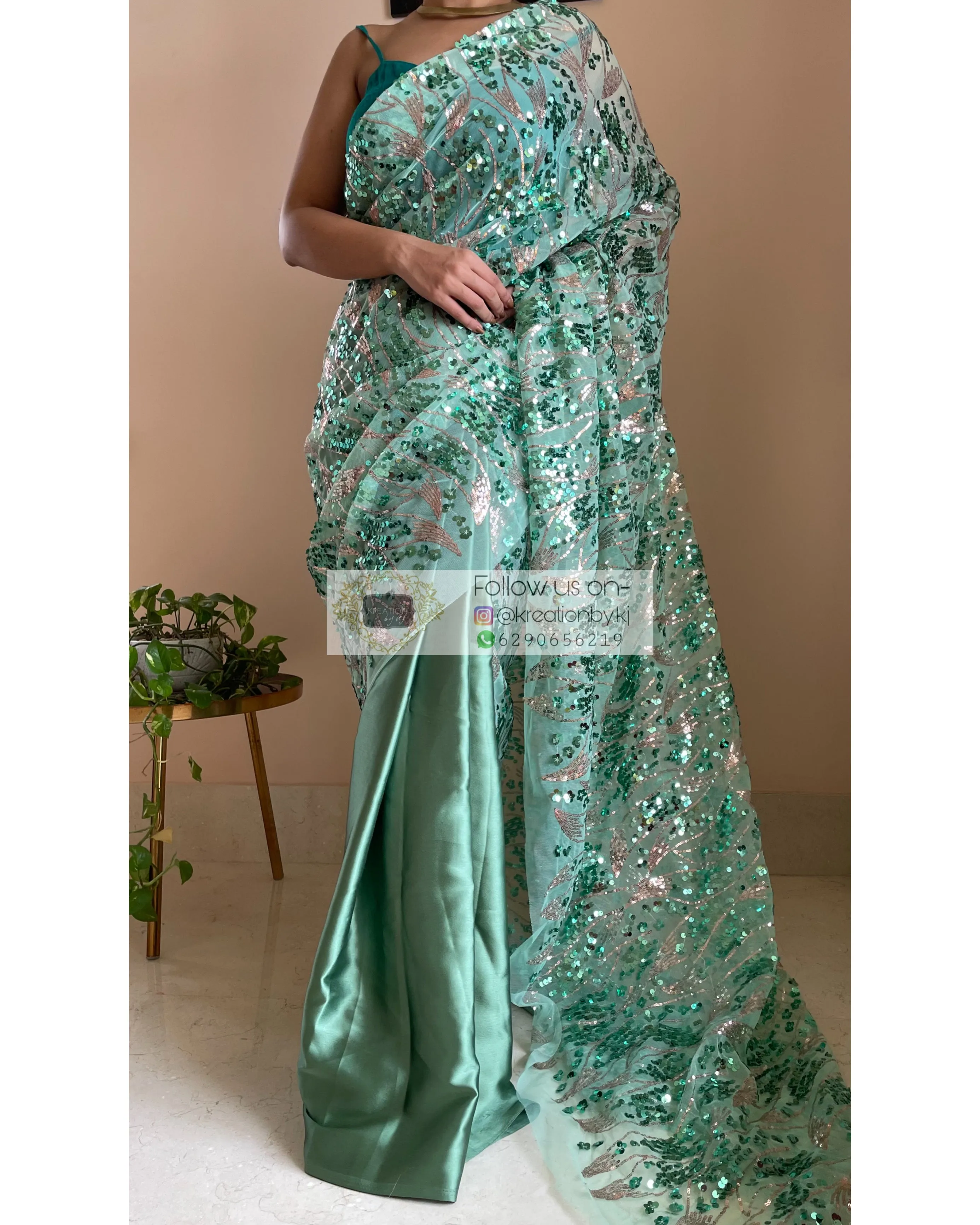 Green Mermaid Sequins Saree