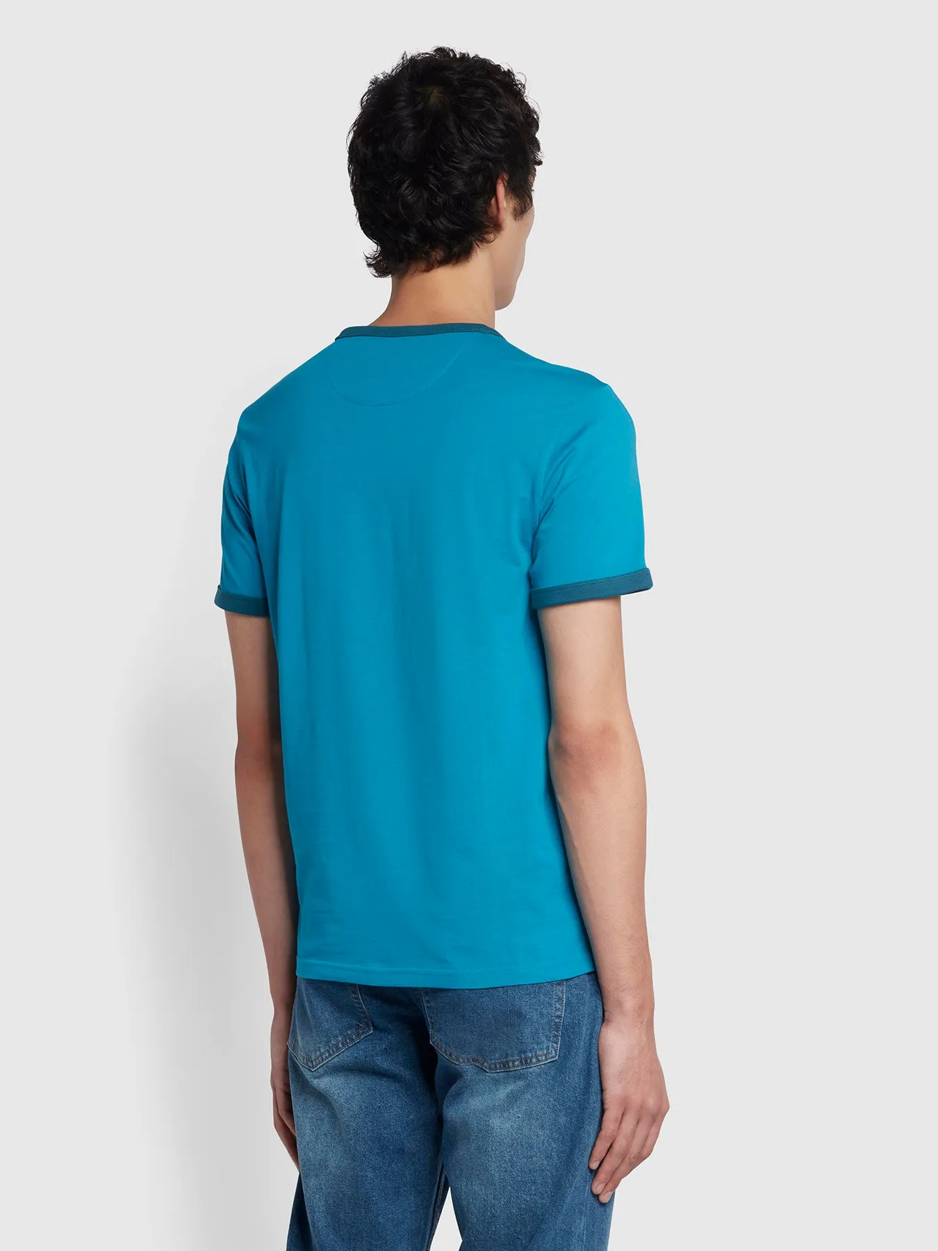 Groves Regular Fit Organic Cotton Ringer T-Shirt In Blue Opal