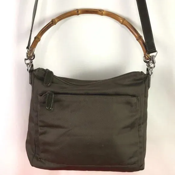 Gucci Olive Nylon w Bamboo Handle Bag