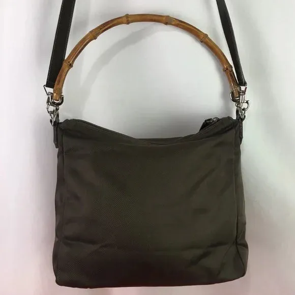 Gucci Olive Nylon w Bamboo Handle Bag