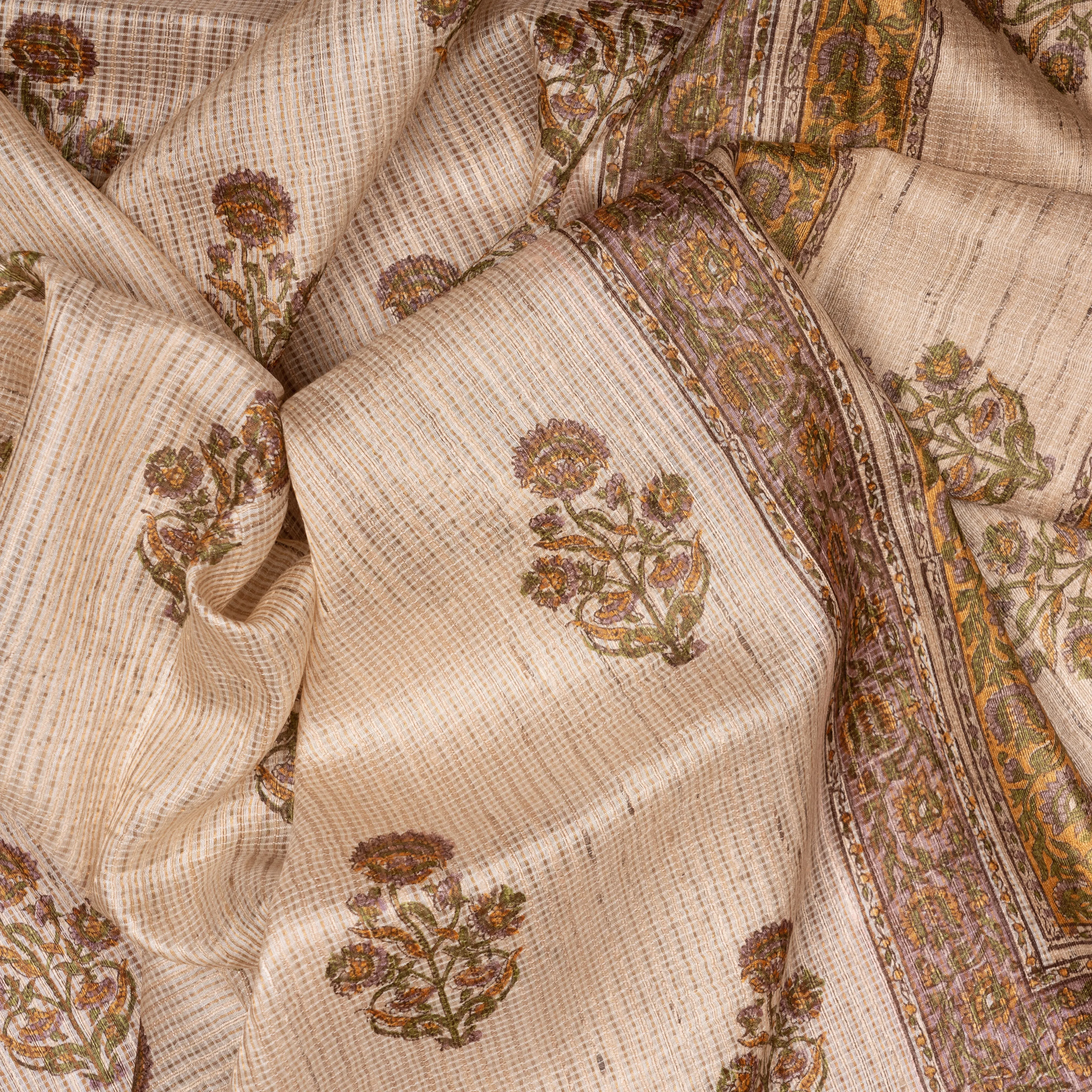 Handwoven Beige Tussar Silk Saree - 2097T010648DSC