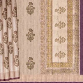 Handwoven Beige Tussar Silk Saree - 2097T010648DSC