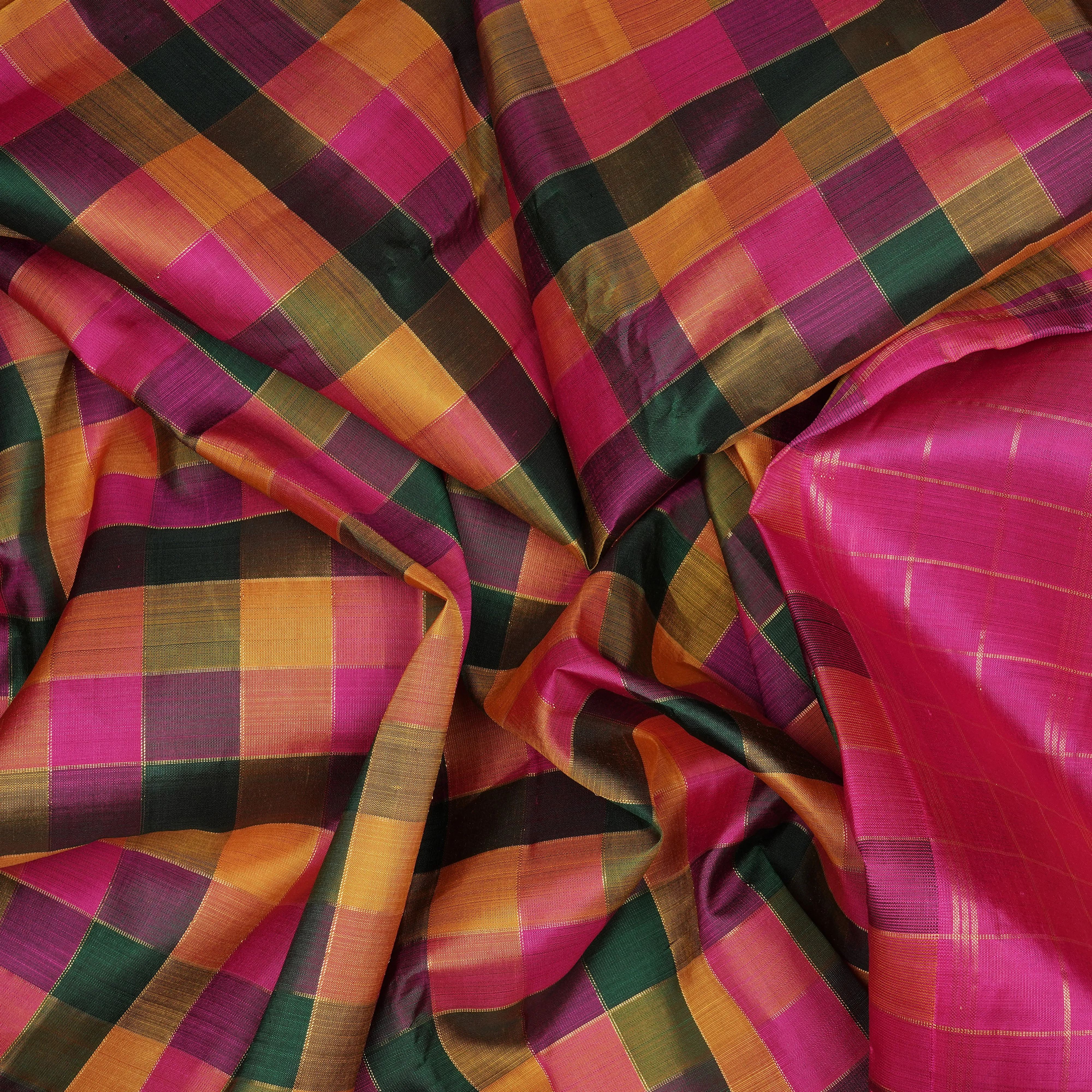 Handwoven Multi-colours with Pink Kanjivaram Silk Saree - 2129T010587DSC