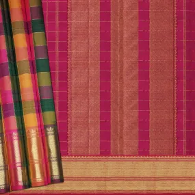 Handwoven Multi-colours with Pink Kanjivaram Silk Saree - 2129T010587DSC