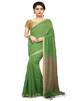 Handwoven Parrot Green Bengal Saree