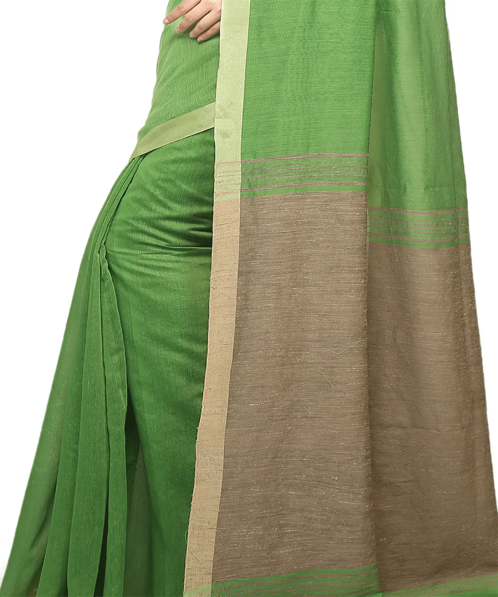 Handwoven Parrot Green Bengal Saree