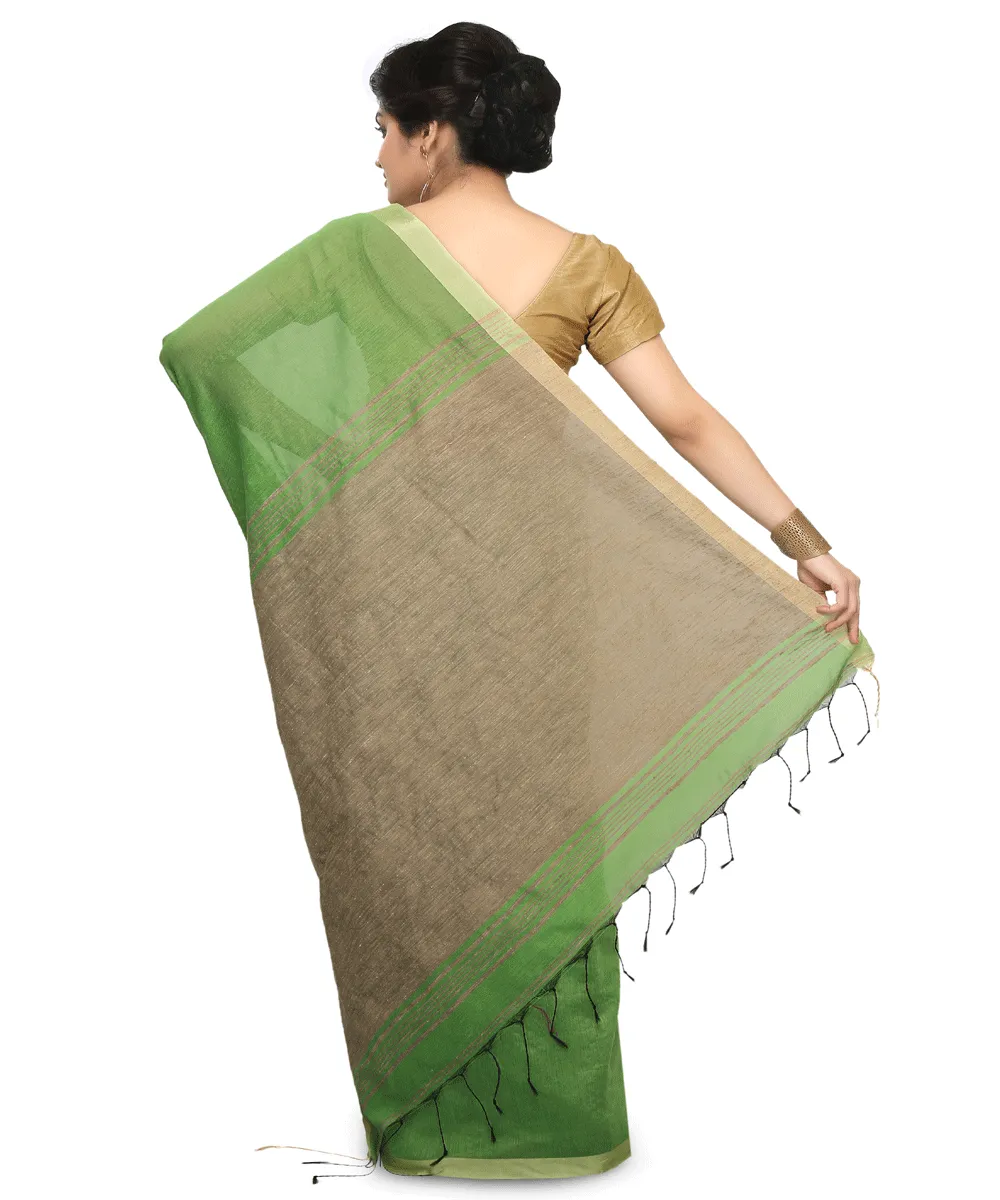 Handwoven Parrot Green Bengal Saree