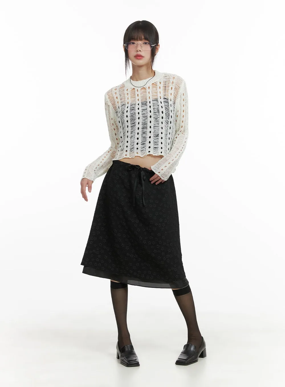 Hollow Out See-Through Cropped Sweater CA412