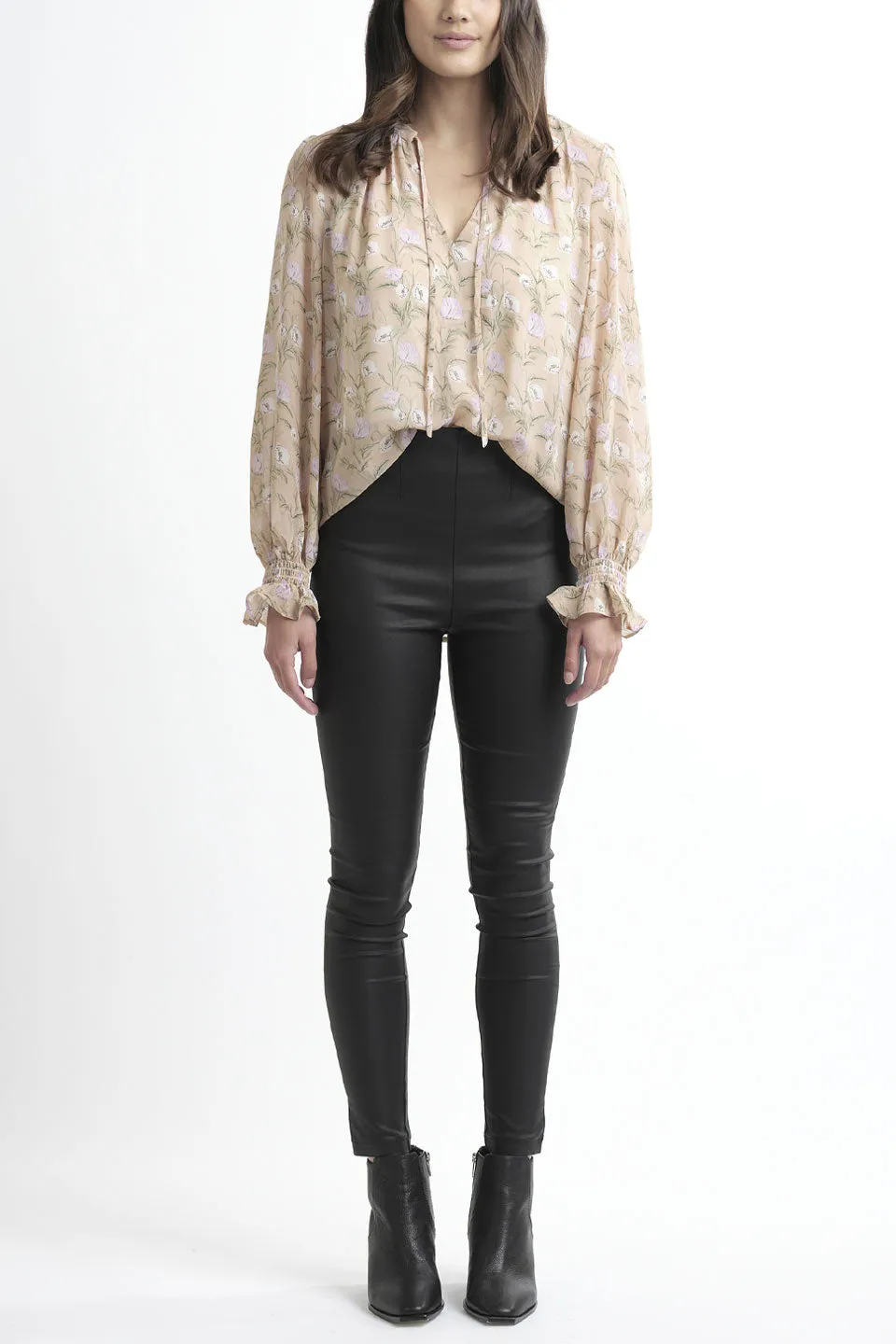 Honey LS Champagne Floral Blouse