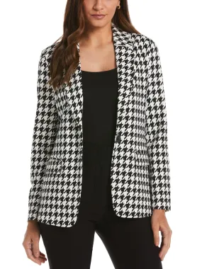 Houndstooth Ponte Knit Single Breasted Blazer