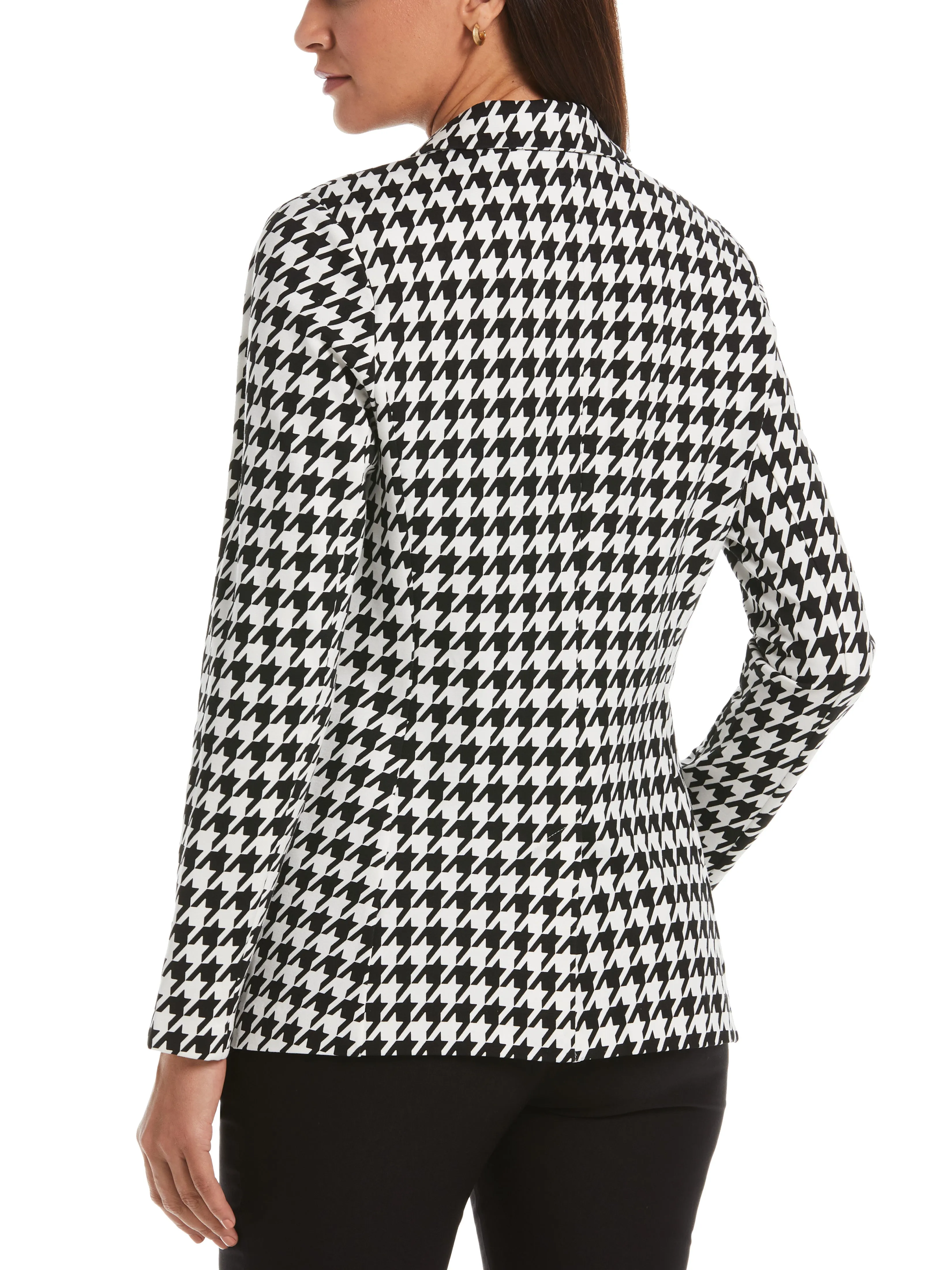 Houndstooth Ponte Knit Single Breasted Blazer