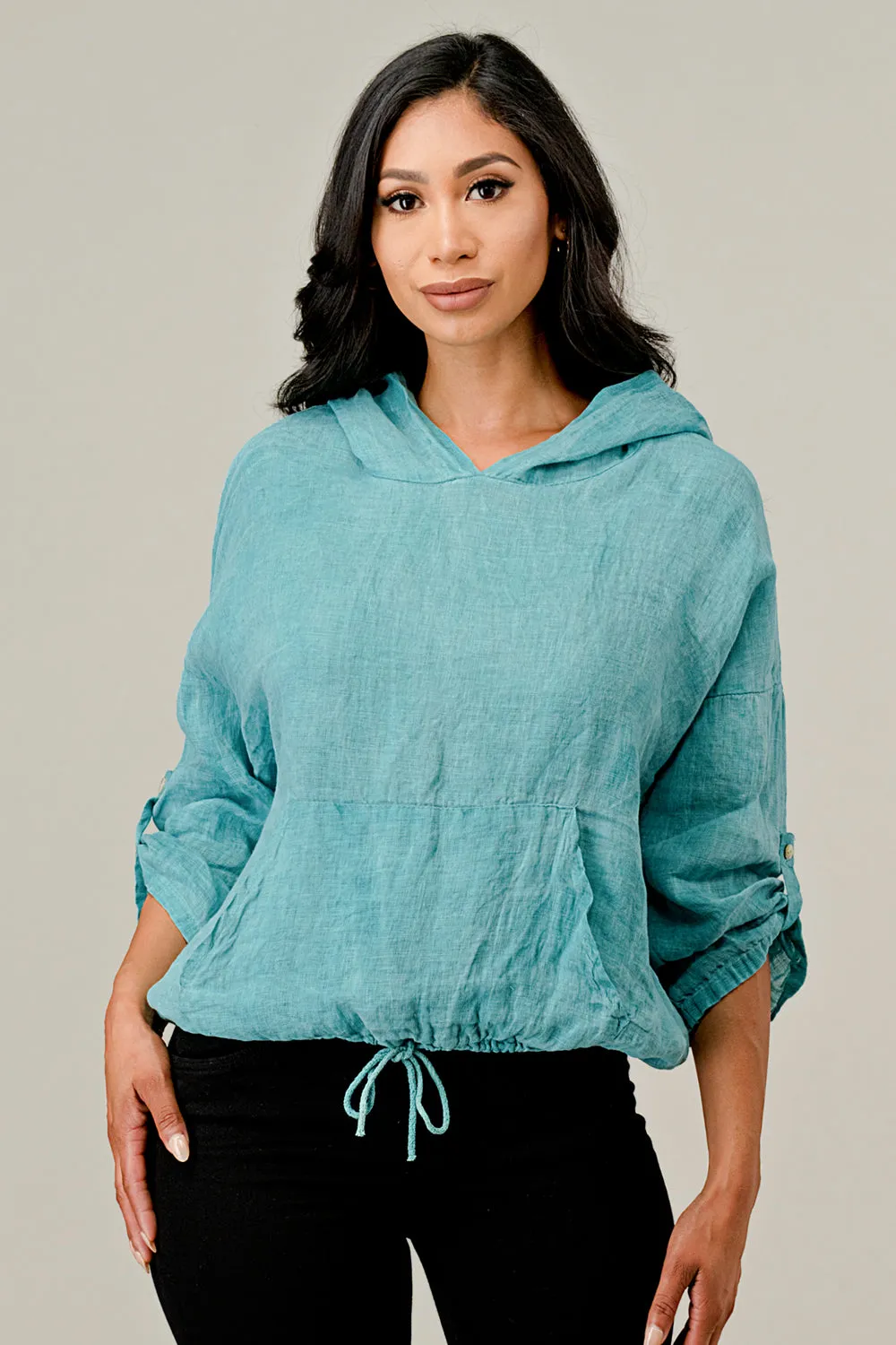 Italian Linen Blouse With Hoodie