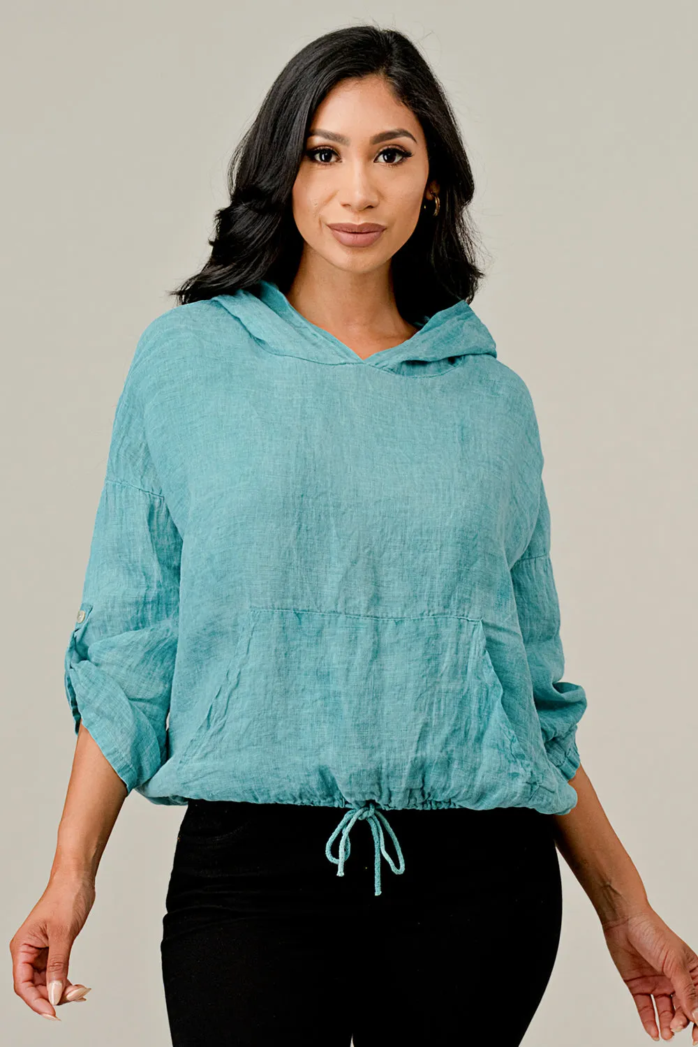 Italian Linen Blouse With Hoodie