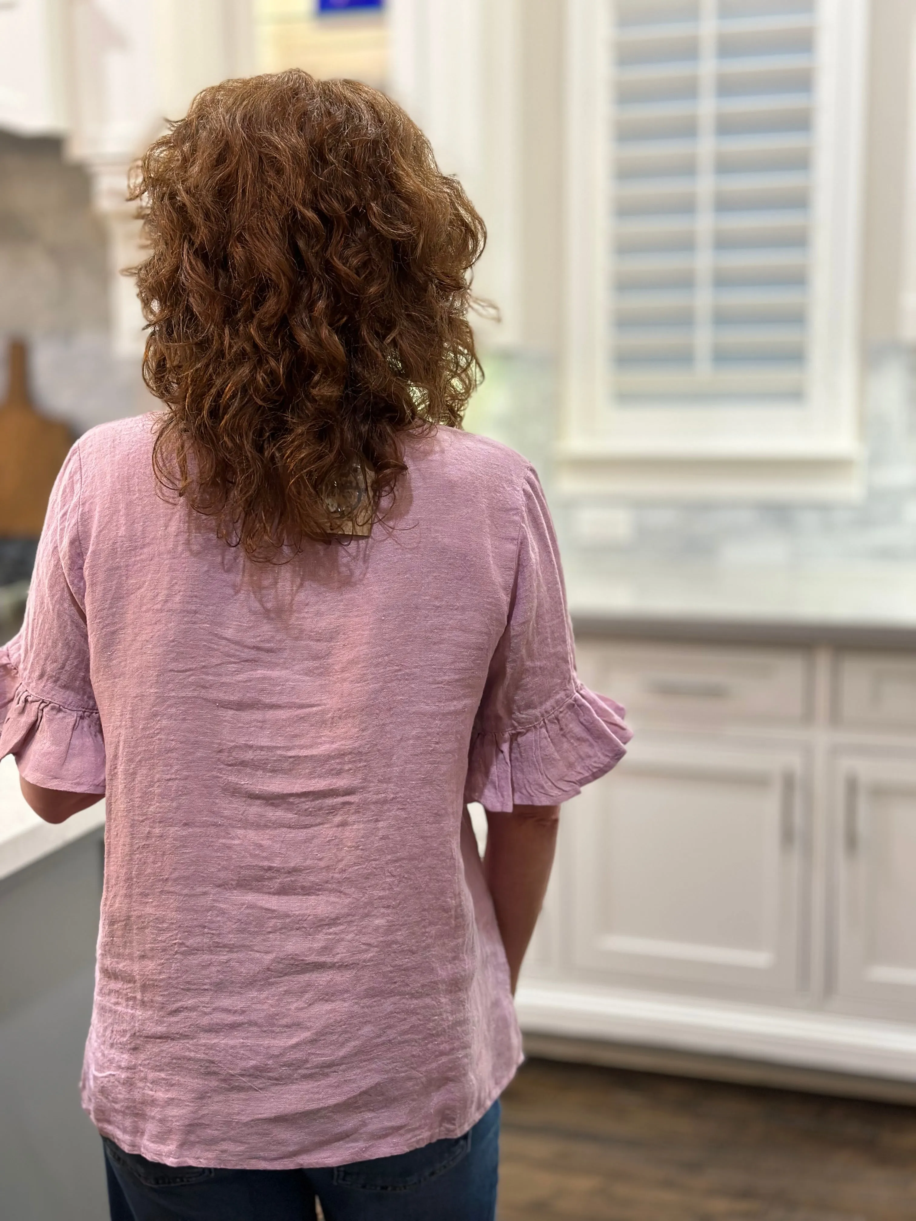 Ivy Jane Crossed Eyed Linen Top in Lilac