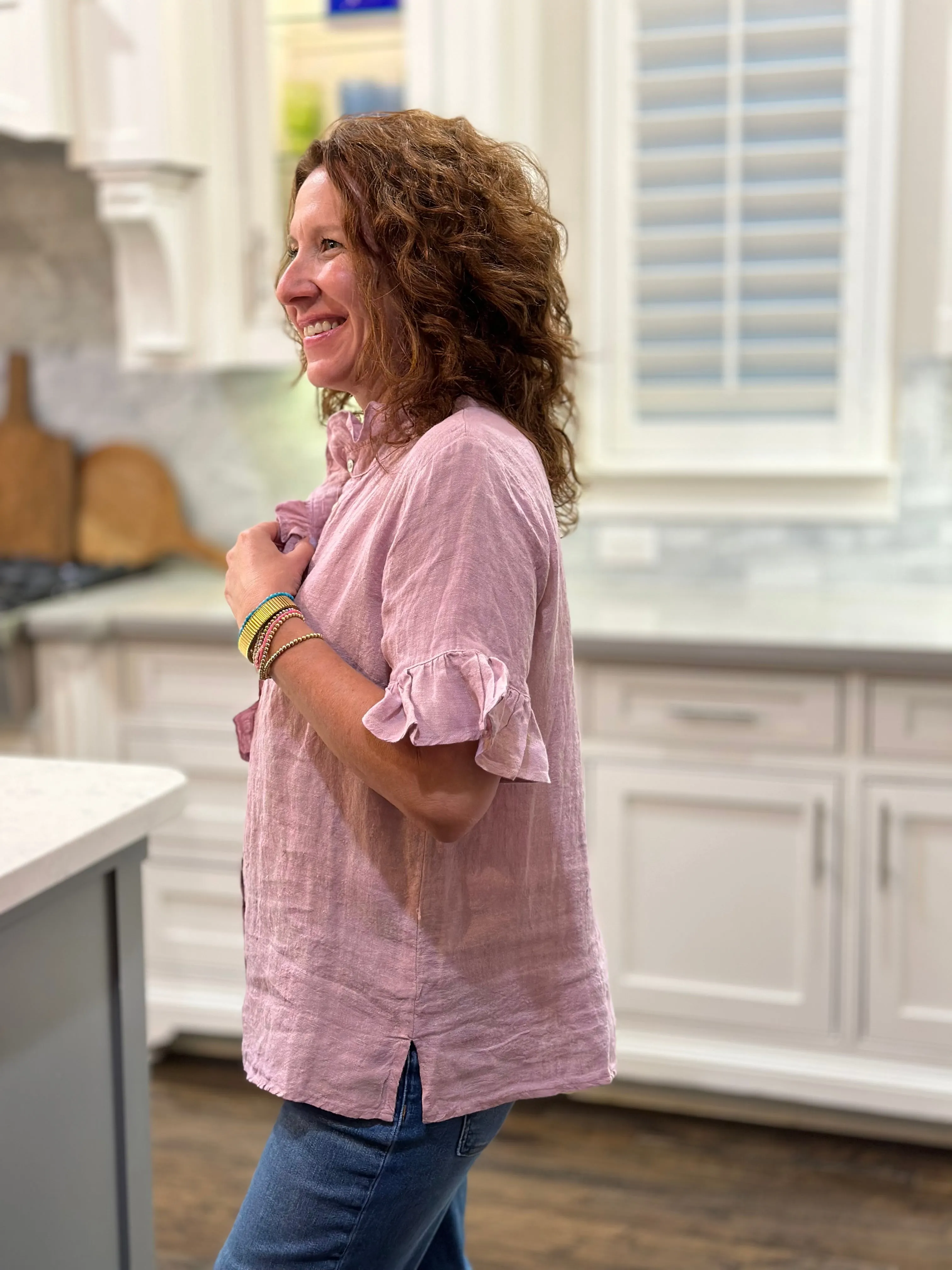 Ivy Jane Crossed Eyed Linen Top in Lilac