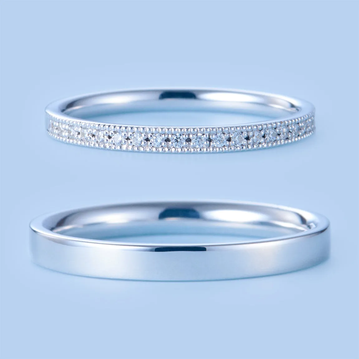 Japanese Style Eternity Couple Diamond Wedding Ring Set - WM18